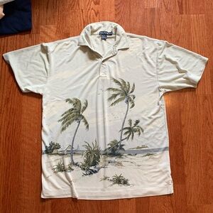 Nautica Shirt Mens XL Hawaiian Silk Short Sleeve Button Up Beach Front and Back